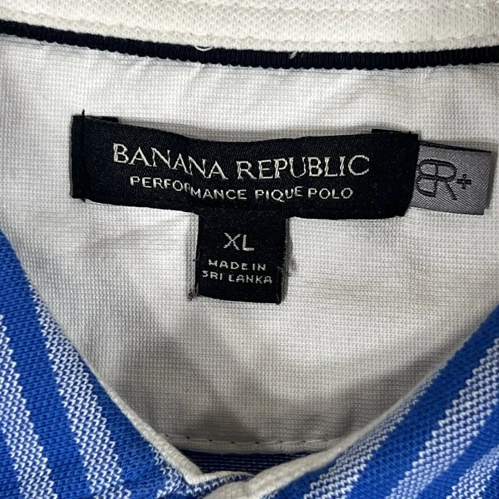 BANANA REPUBLIC Performance Pique Polo Mens‎ Size XL Blue Stripe Short Sleeve